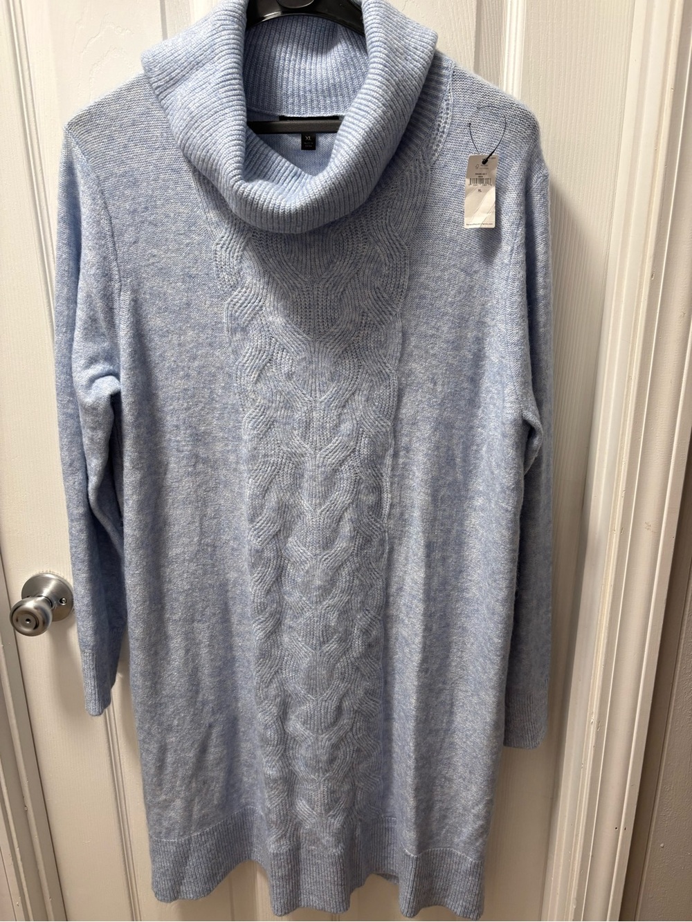 Banana Republic Light Blue Cable-Knit Cowl Neck Sweater Dress